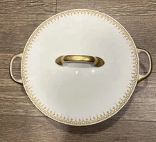 Rare Vintage “old Abbey”  France Art Deco Gold- Trimmed Covered Dish