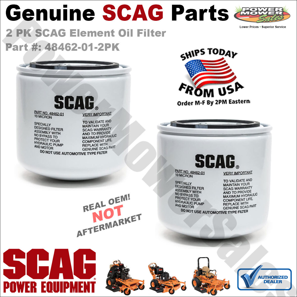 OEM SCAG 2 Pack Hydro Oil Filter for Lawn Mowers / STC48A / 48462