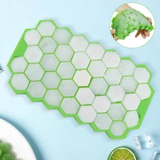37 Grids Ice Cube Tray Hexagonal w/ Clear Lid Flexible Green Silicone Ice Trays