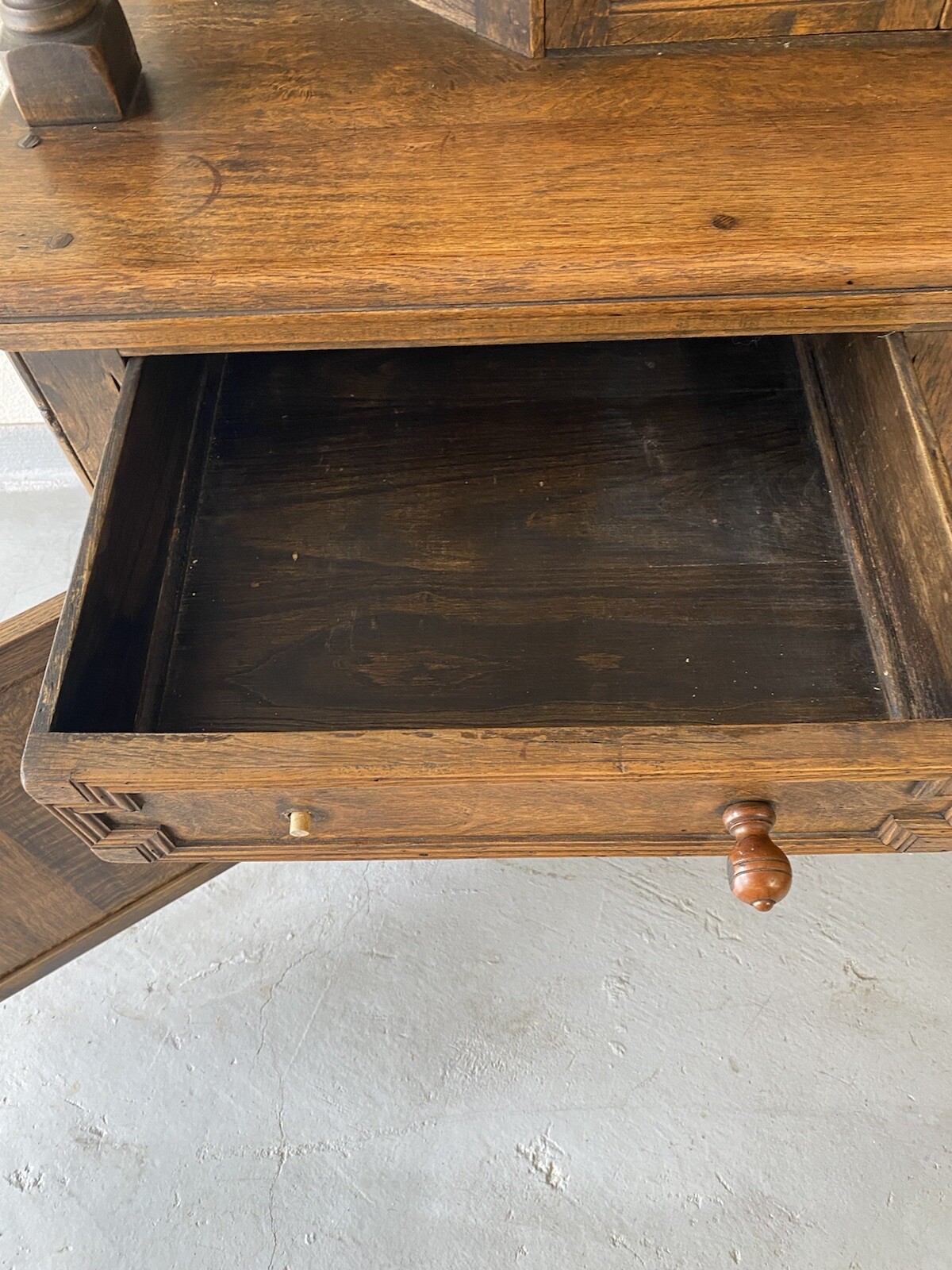Carved Oak English Court Cupboard Sideboard. Antique Estate Solid Wood