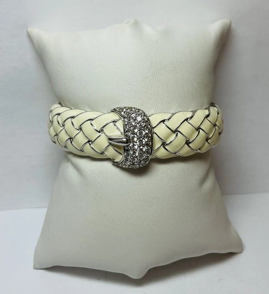 Brazalete Belle EToile plata esterlina 925 esmalte circonita cúbica hebilla 7 pulgadas Foto 3 de 4