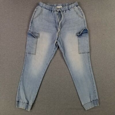 Almost Famous Size L Large Pull On Denim Jogger Cargo Elastic Waist Current