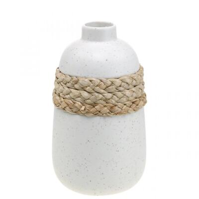 Blumenvase Keramik weiß Seegras Deko Sommer H17,5cm