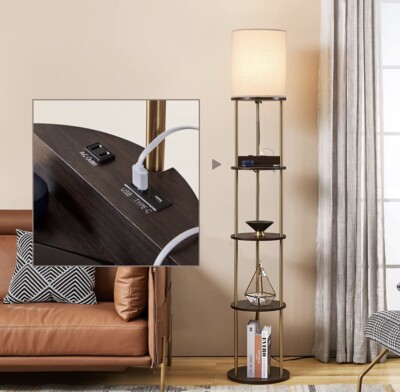 ATAMIN Aria Plus Round Shelves Floor Lamp for Living Room, with