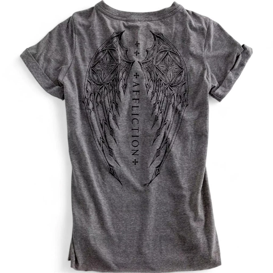 Camiseta Top Para Mujer Affliction Spiker Con Cordones Borde Crudo Gráfico Camiseta Y2K XS-XL Foto 2 de 2