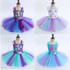Girls Princess Tutu Dress Mesh Mermaid Costume Kids Flower Girls Party Dress