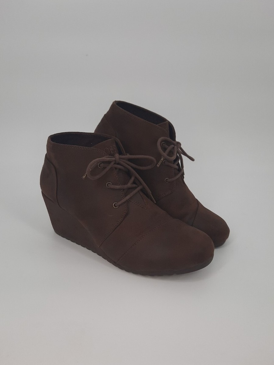 Bobs Skechers Women's Faux Suede Brown Wedge Lace Up Ankle Booties Size 10