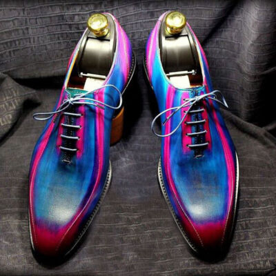 Handgefertigte elegante Schuhe Patina Kunst Leder handbemalt Oxford Ganzschnitt Herrenschuh