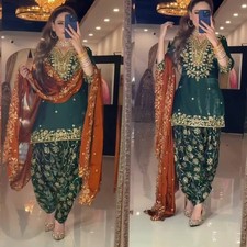 Pakistani Chinon Silk Dhoti Suit  Heavy Embroidered 3Pc Dress  Party Wear