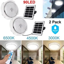 2Pcs Solar Power Ceiling Pendant Light Remote Control Out/Indoor Lamp Waterproof