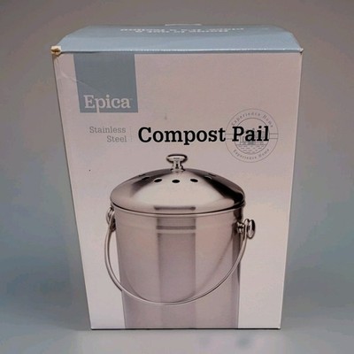 EPICA Stainless Steel Compost Bin Pail 1.3 Gallon-Includes Charcoal Filter