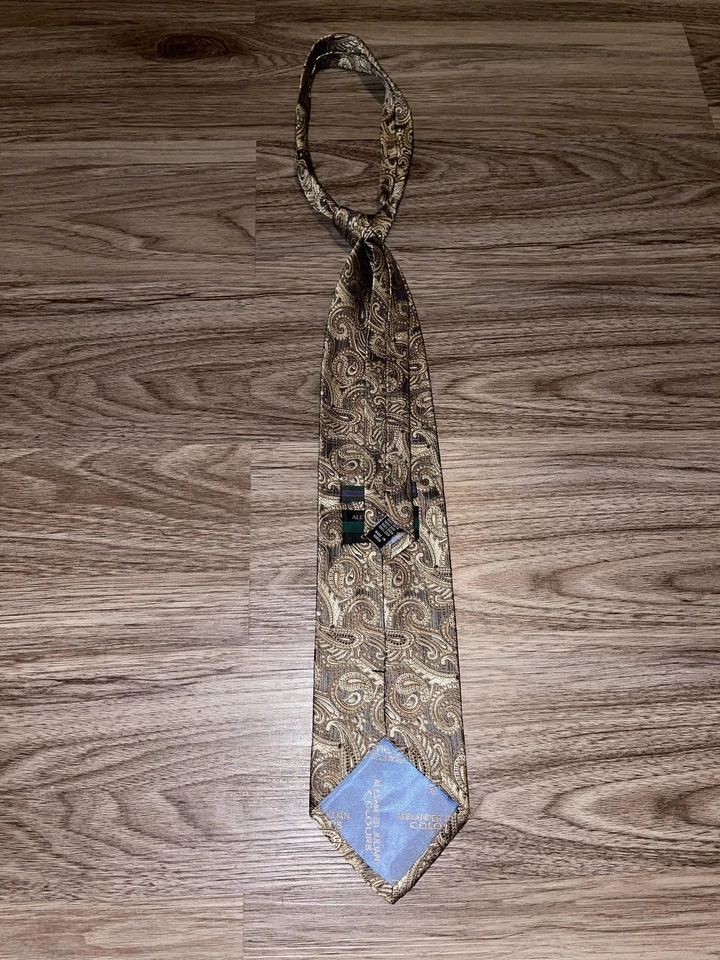 Corbata vintage Alexander Julian colores para hombre talla única marrón dorado cachemira seda años 90 Foto 3 de 4