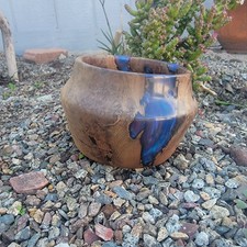 Studio Crafted Burlwood And Cobalt  Purple Resin Hand Turned Bowl Signed