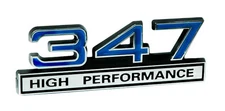 347 5.7L Stroker Engine High Performance Emblem in Chrome & Blue Trim - 4" Long