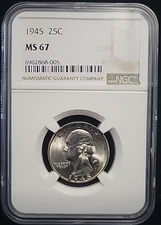 1945 Silver Washington Quarter 25c NGC MS67 | GEM+ BU Light Toning | See Pics