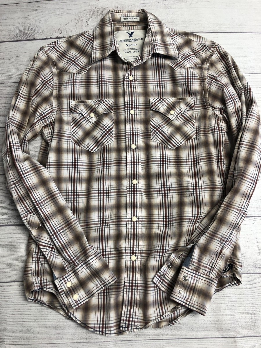 X Japan様オーダー American Eagle Outfitters Shirt Mens XS Plaid Long Sleeve Snap