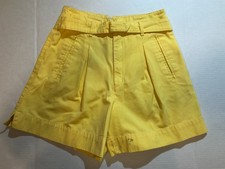VTG Esprit Sport Shorts 7/8 Yellow Cotton High Waist Pleated Belt 80s