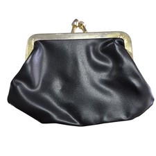Vintage Black Faux Leather Coin Purse With Gold-Tone Frame  Kiss Lock Clasp