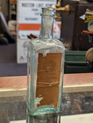 Antique Glass Bottle From Adrian Michigan Spanish Lotion Mi Newell Paper Label 