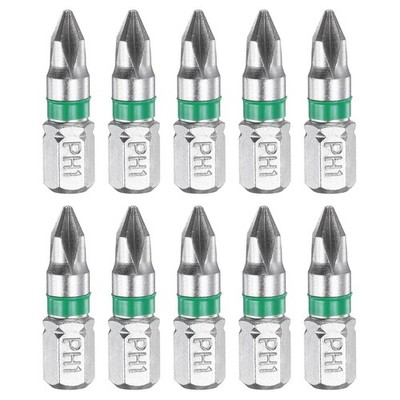 10pcs Phillips PH1 Magnetic Tips for 1/4'' Hexagon 1'' Length Steel S2