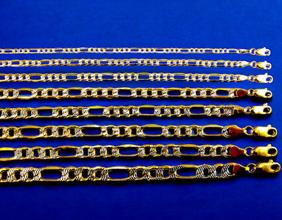 10K Gelbgold Pave Figaro Armband Kette Echtgold Italienisch 2mm-8mm 7''-9''