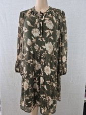 Indigo Rose Women's Plus 1X Olive Green Floral Tiered Shift Dress Long Sleeve