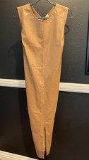 Calvin Klein Women’s Tan Faux Leather Sleeveless Slit Zip Long Dress Size 16