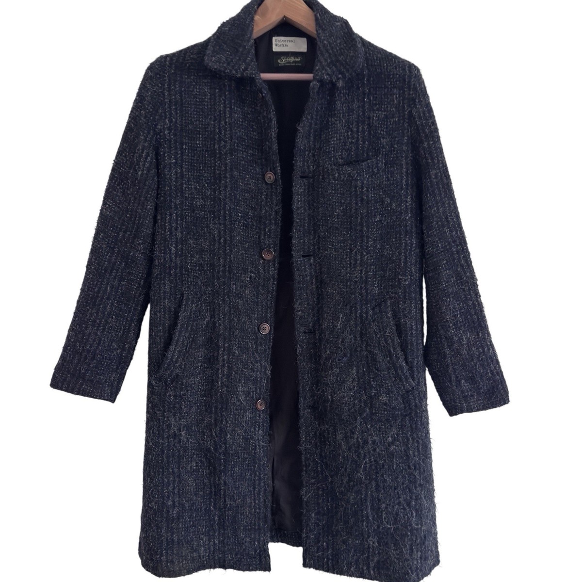 Blue UNIVERSAL WORKS Subalpino Alpaca Wool Long Top Car Swing Coat Overcoat S View 2