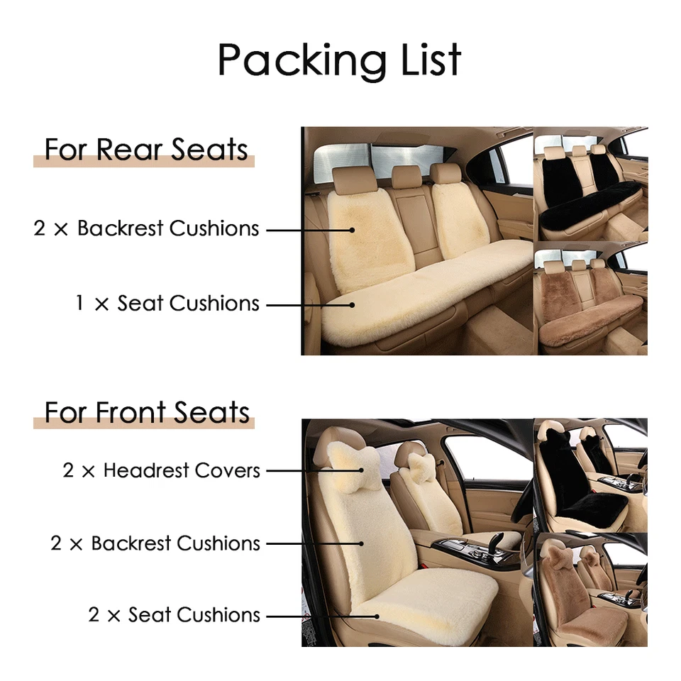 For Aston Martin Faux Sheepskin Car Seat Covers Front/Back Cushions Protector - Изображение 3 из 4