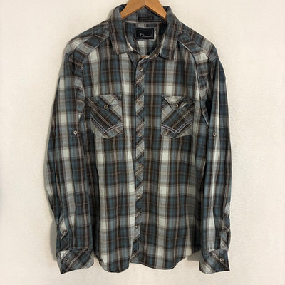 7 Diamonds Athletic Fit Shirt Mens XXL Plaid Snap Up Roll Sleeve Western Cowboy