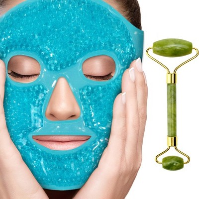 Ice Face Mask + Jade Roller - Beauty Roller Face Neck Massage Tool - Stone Fa...