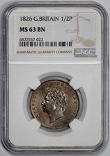 1826 Great Britain 1/2 Penny NGC MS 63 BN