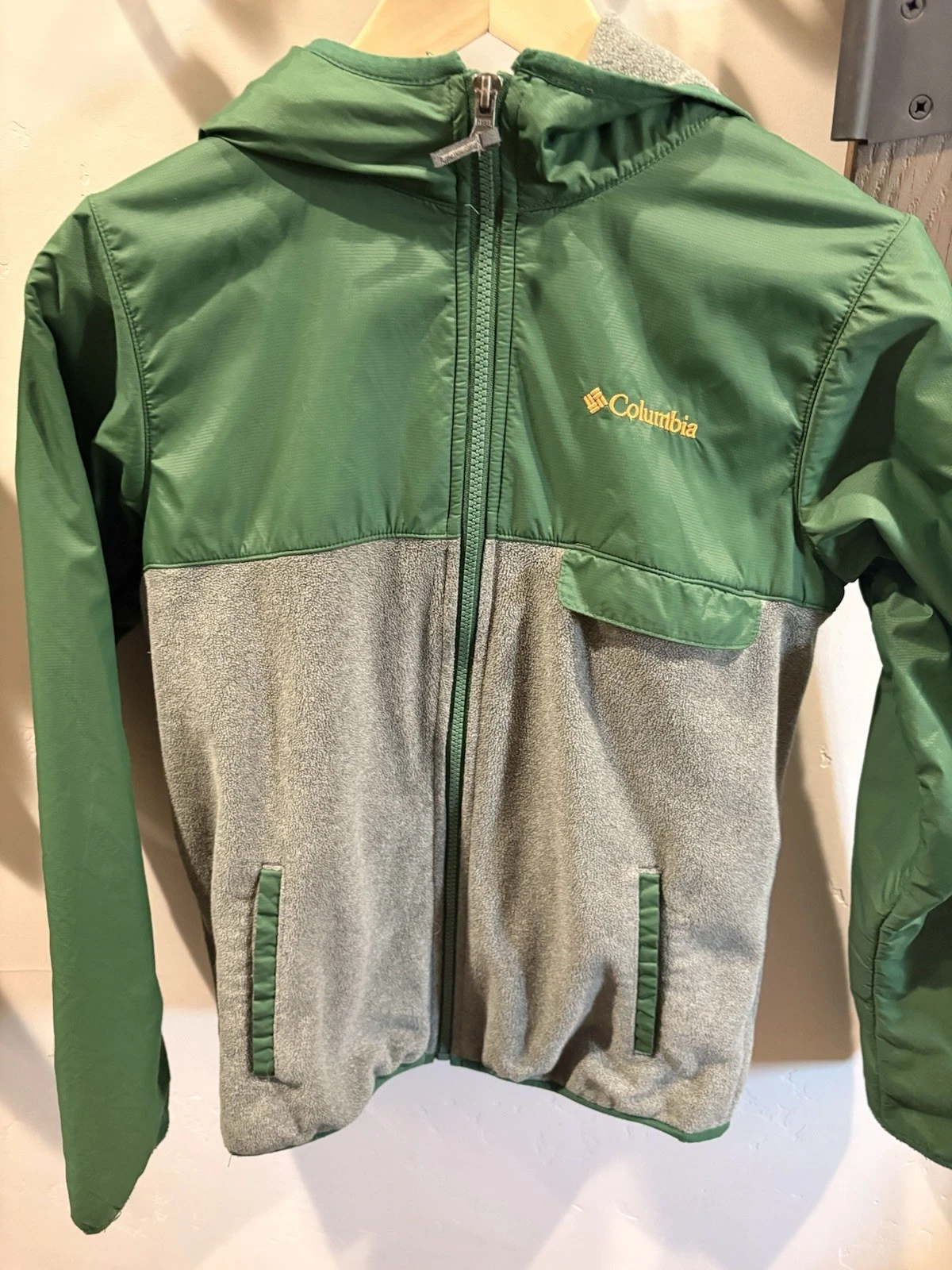 Columbia Kids Fleece Jacket Hoodie Green Black Size L 14-16 Zip Up Youth EUC