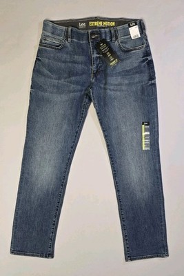 Lee Jeans Mens Blue Prodigy Extreme Motion Straight Fit Tapered Leg 35x32 New