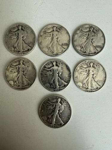 5x 1941-1947 Walking Liberty Half Dollars 90% Silver FREE SHIPPING