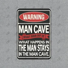 Vintage Man Cave Warning Sign Fun Decor for Home Bar, Garage, or Game #648