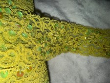 4.5 yards lime green trim iridescent sequins sewing stretch lace 2" wide