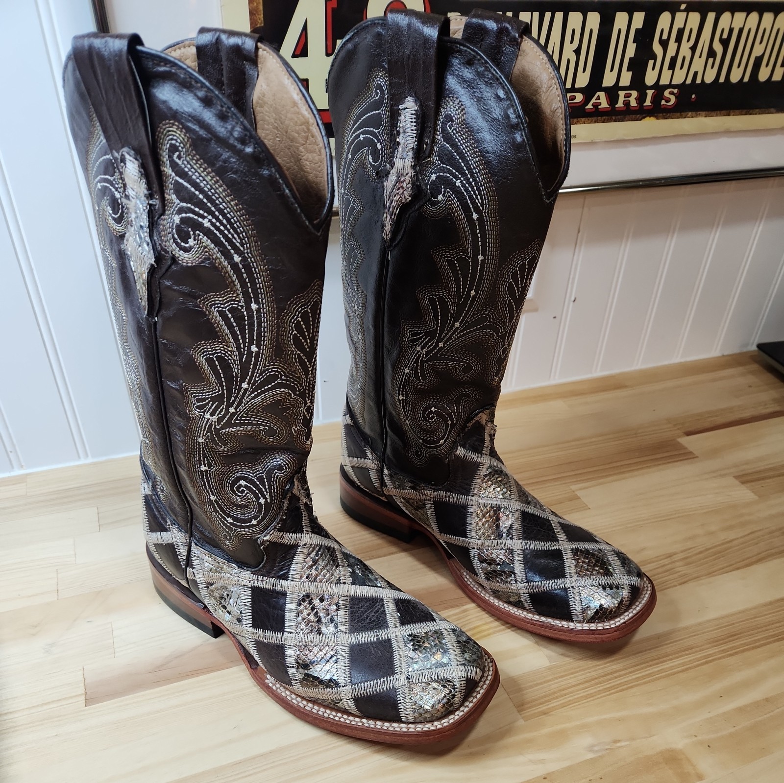 Ferrini Patchwork Embroidered Square Toe Cowboy  … - image 1