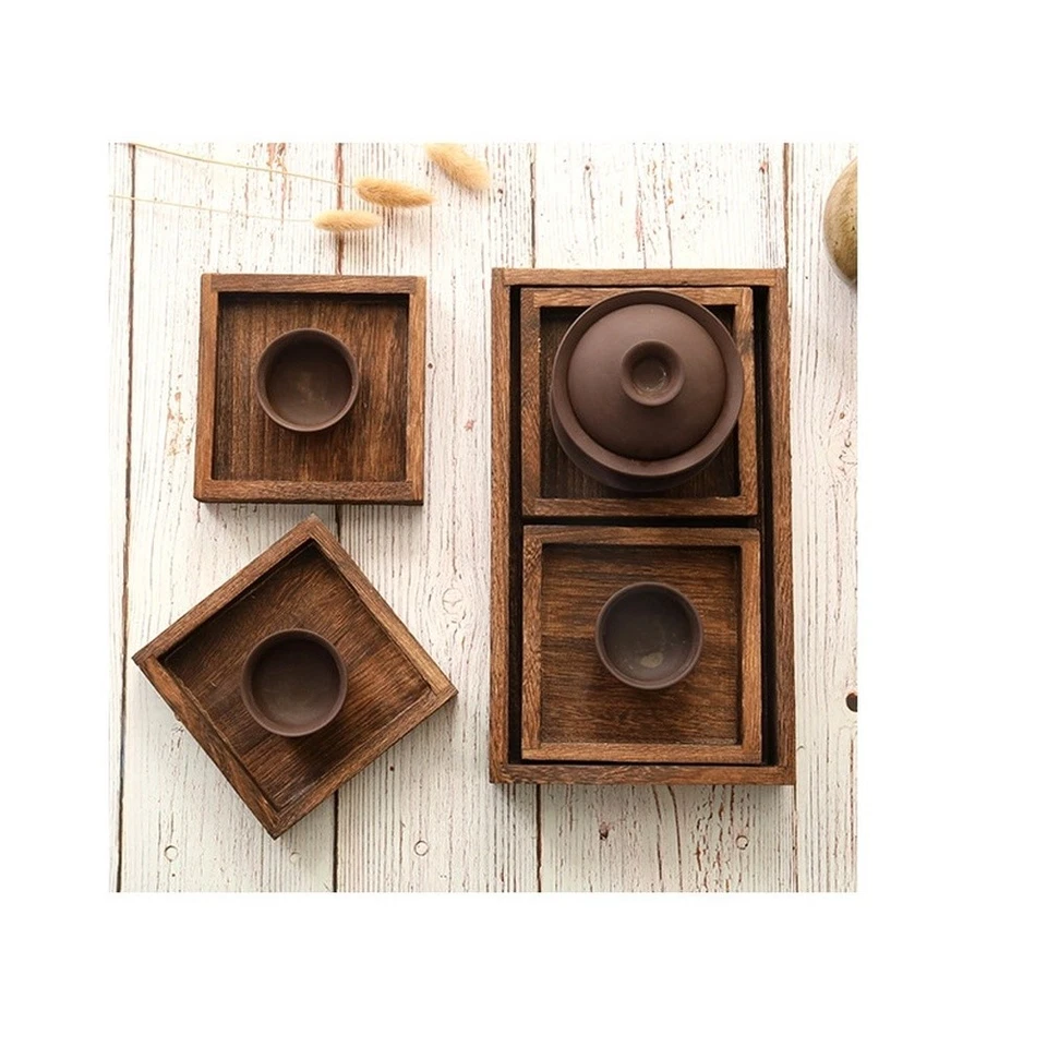 7 Piece Paulownia Wood Tea Tray Set Japanese Style Solid Wood Tea Serving Tray - Image 4 of 4