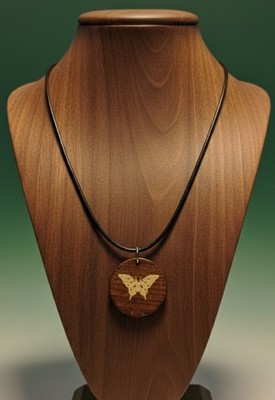Ethnic Boho Necklace Wooden Round Butterfly Pendant Statement Fashion Jewelry