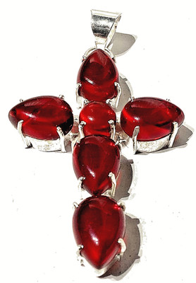 MOSAMBIK G R A N A T EDELSTEIN HANDGEFERTIGT 925 STERLINGSILBER KREUZANHÄNGER