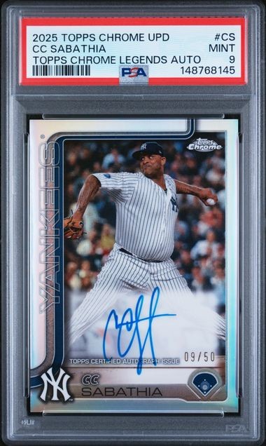 2025 Topps Chrome Update Series Chrome Legend Autographs CC Sabathia /50 PSA 9