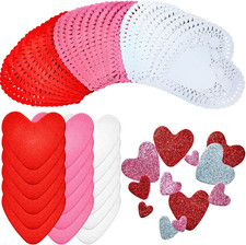 102 PCS Valentines Day Glitter and Foam Heart Doilies, Tableware Decoration, Hom