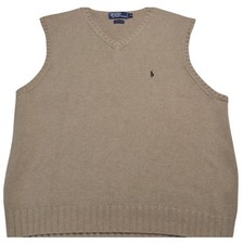 Polo Ralph Lauren Men's XL Tan Brown Cotton Sweater Vest V-Neck Knit Pullover