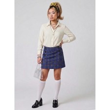 Gap Womens Size 2 Blue Plaid Wool Blend Mini Skirt Vintage 90s Clueless Academia