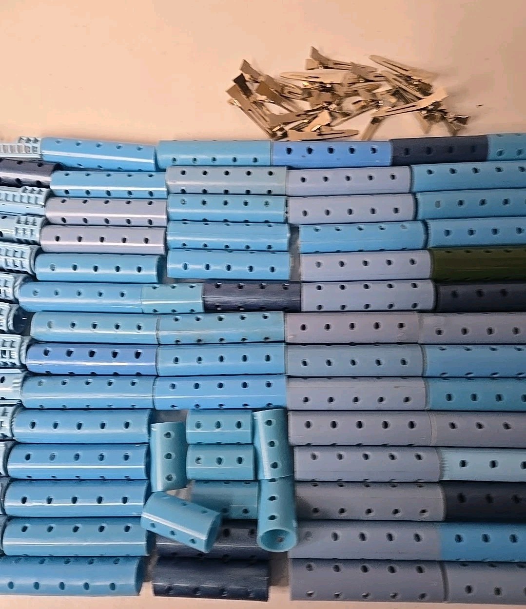 Vintage Plastic Hair Rollers Retro Housewife 70s 80s Lot Same Size W Metal Clips