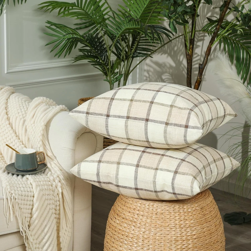 20x20 Inch Linen Autumn Pillow Covers - Set of 2 Rustic Buffalo Check - Image 4 of 4