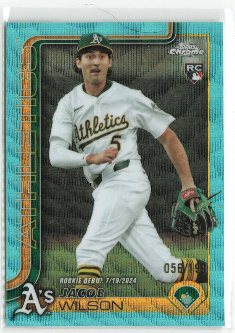 2025 Topps Chrome Update Jacob Wilson #USC150 Aqua Wave RC /199 Athletics