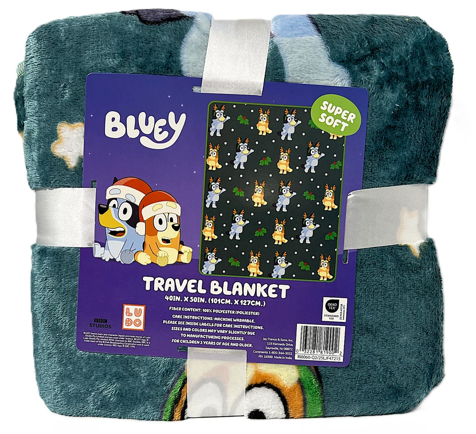 BLUEY Soft Christmas Travel Blanket Throw 40”X 50” Bingo and Bluey with Antlers - Image 2 of 3