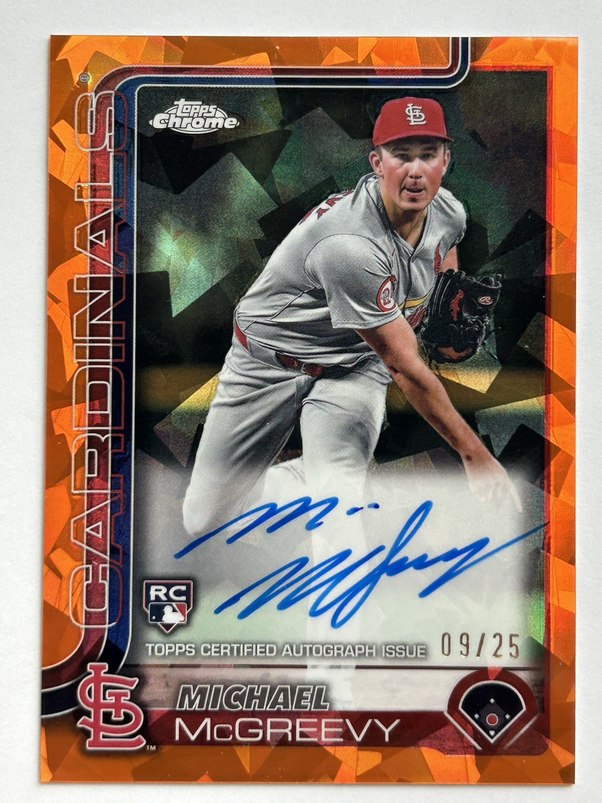 MICHAEL MCGREEVY 2025 TOPPS CHROME SAPPHIRE ROOKIE ORANGE RC AUTO /25 #RA-MMC